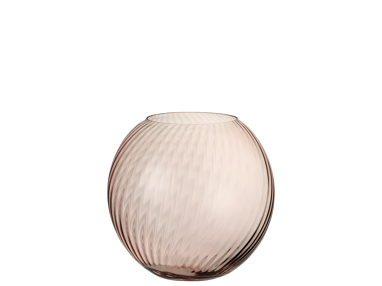 Jarrón redondo acanalado de vidrio rosa de 25x25x25 cm