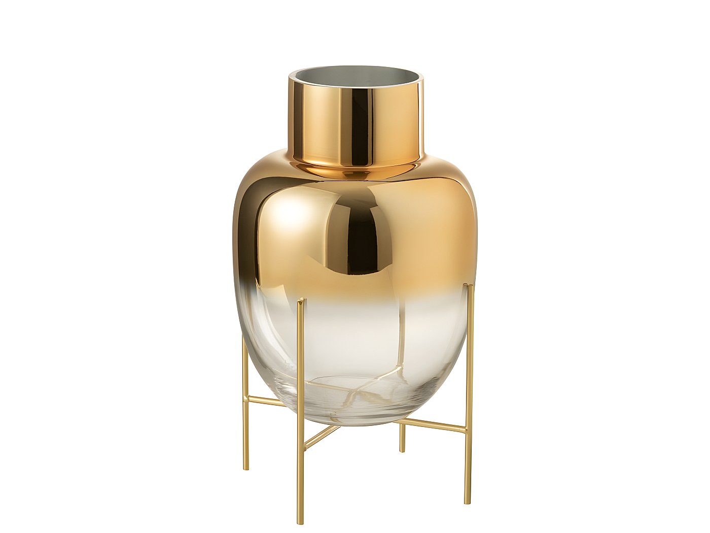 Vase cylindrique en verre sur pied or 21x38cm