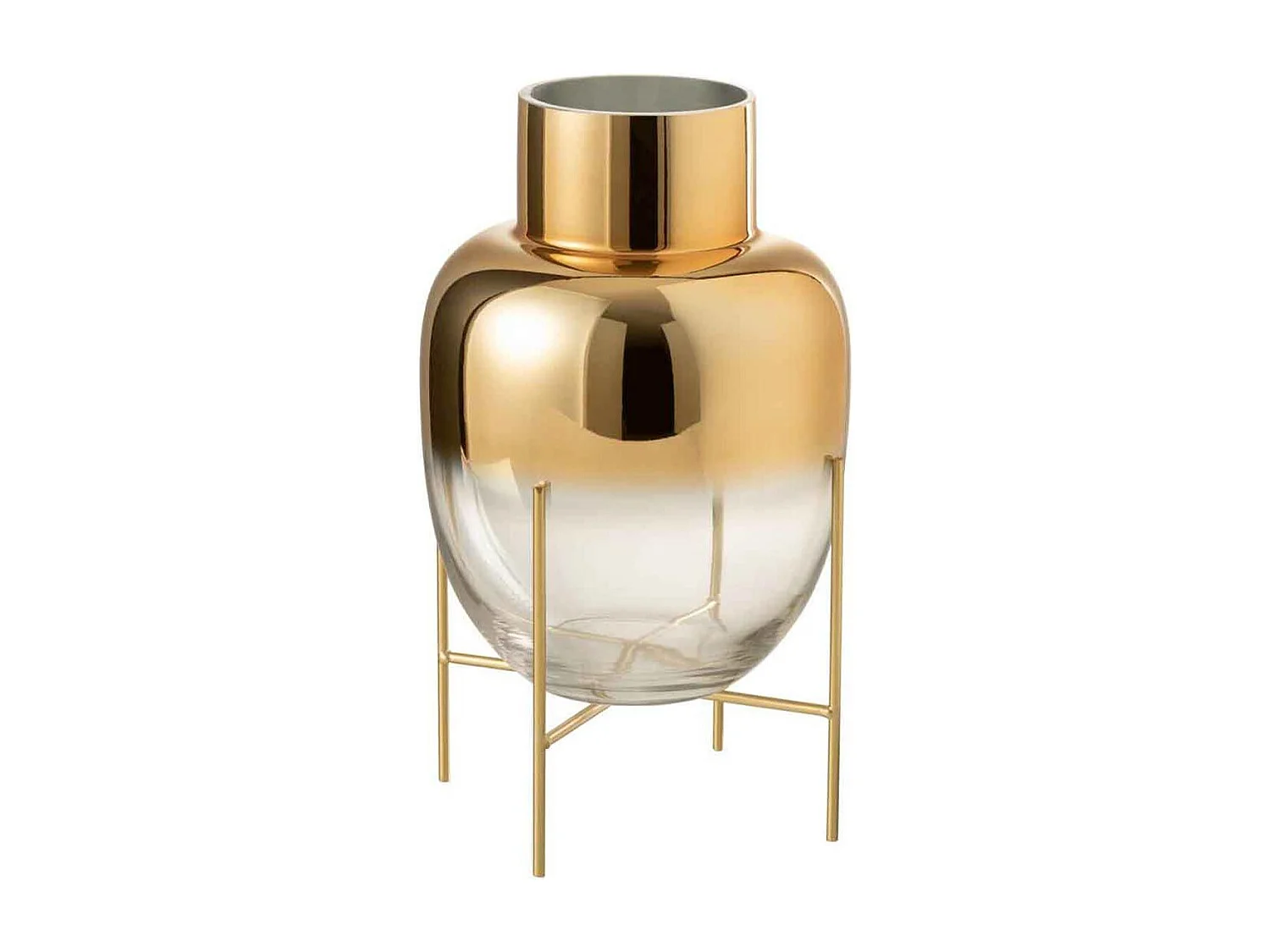 Vaso cilindrico in vetro su base dorata 21x38cm