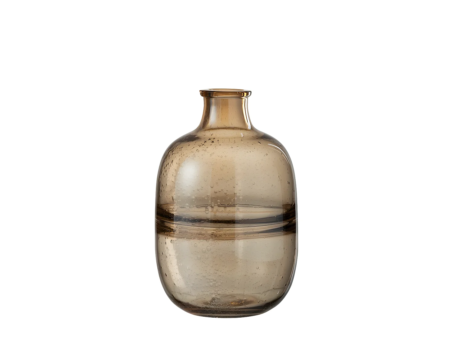 Jarrón con cuello y anillos de vidrio marrón 18x18x29 cm