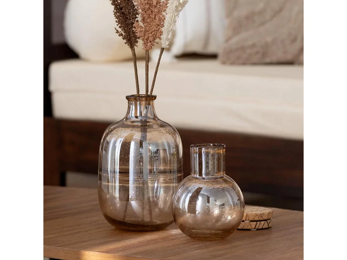 Vase Rond Design "Nervures" 29cm Ambre