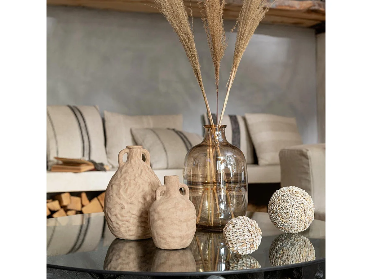 Vase Rond Design "Nervures" 29cm Ambre