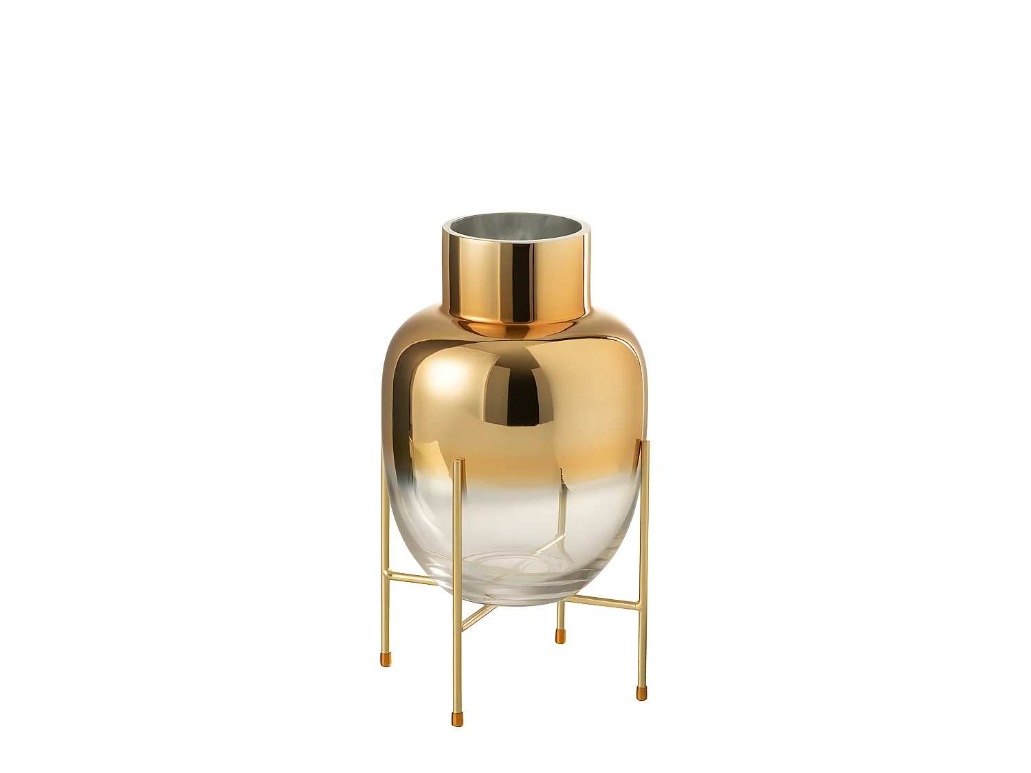 Jarrón cilíndrico de vidrio con base de oro de 18x32cm