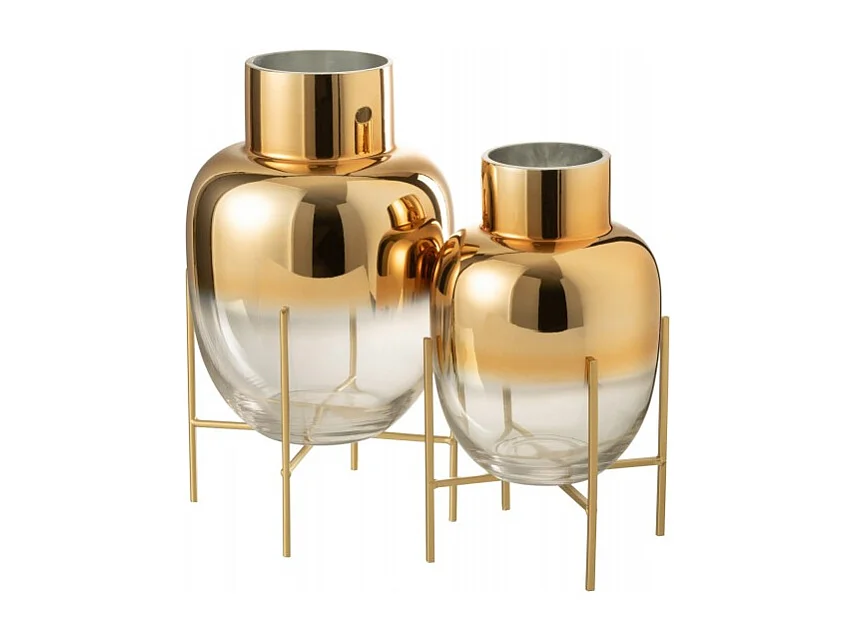 Vaso cilindrico in vetro su base dorata 18x32cm