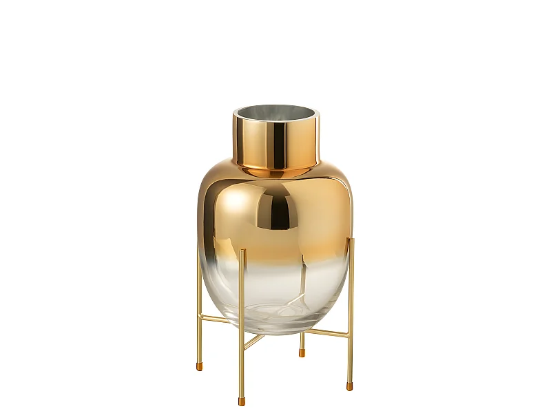 Vaso cilindrico in vetro su base dorata 18x32cm