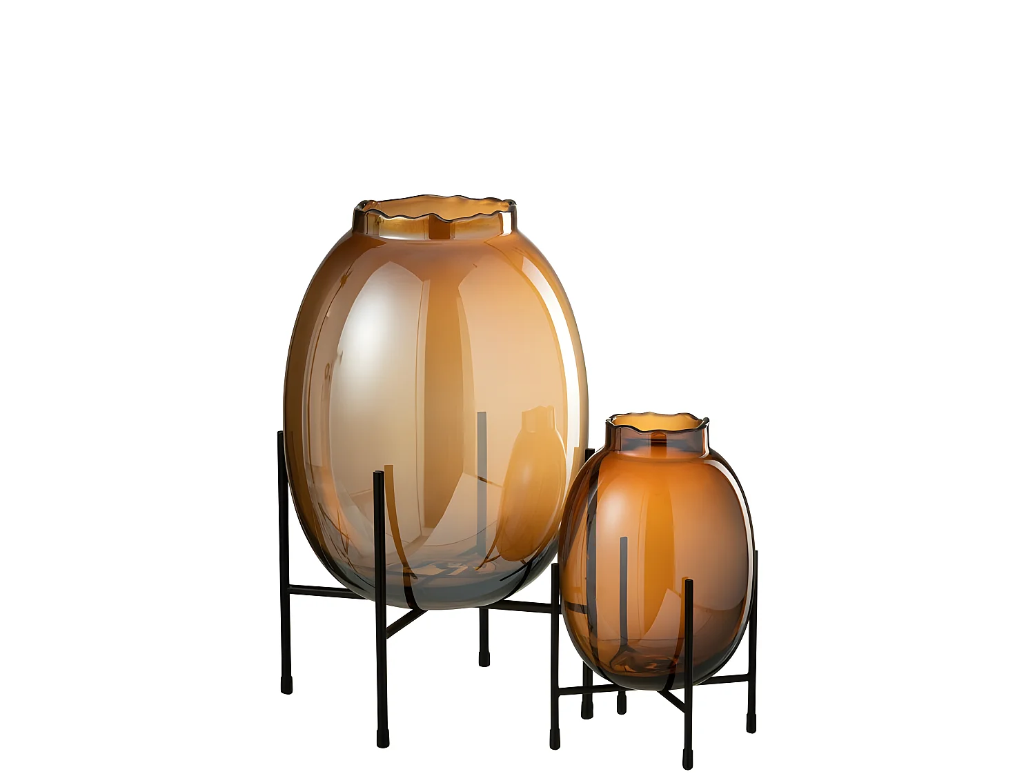 Vaso in metallo e vetro marrone su supporto 16x16x27 cm