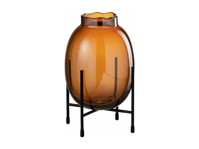 Vaso in metallo e vetro marrone su supporto 16x16x27 cm