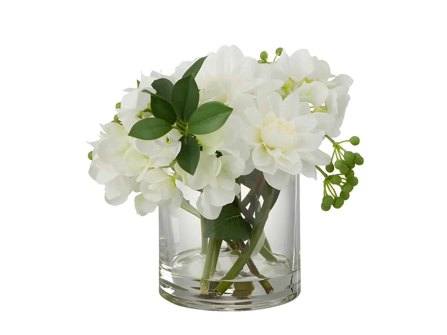 Dalia ortensia artificiale in vaso rotondo in plastica bianca 28x23x24 cm