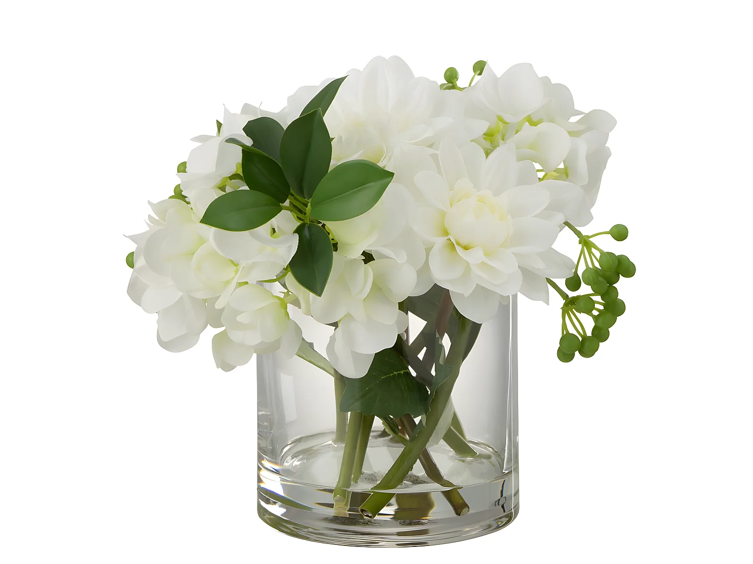 Dalia ortensia artificiale in vaso rotondo in plastica bianca 28x23x24 cm