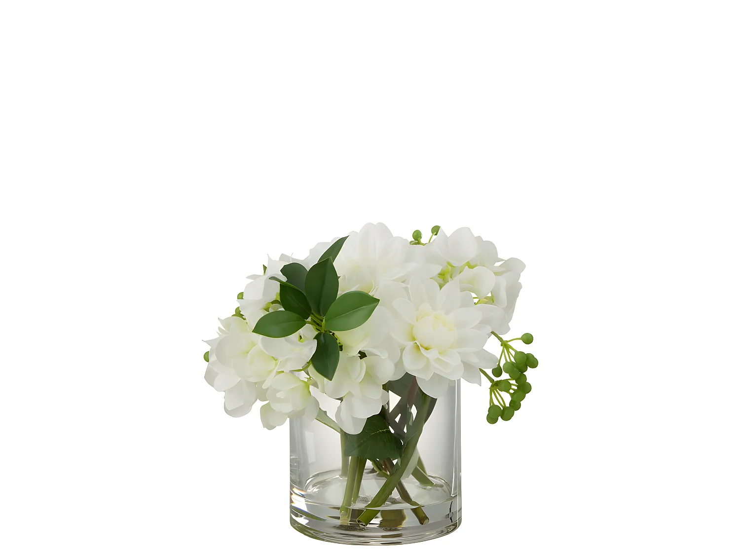 Dalia ortensia artificiale in vaso rotondo in plastica bianca 28x23x24 cm