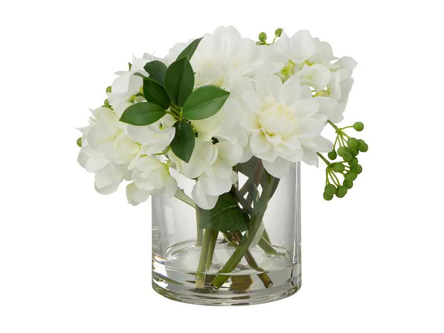 Dalia ortensia artificiale in vaso rotondo in plastica bianca 28x23x24 cm