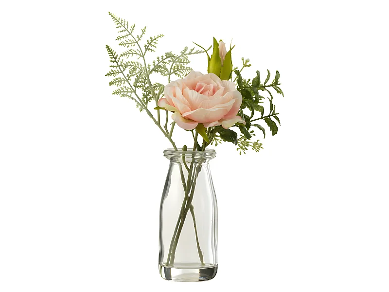 Bouquet di rose artificiali in plastica rosa 13x13x25 cm