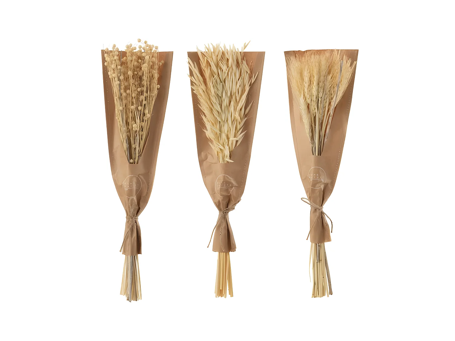 Lote de 3 ramos de flores secas de madera natural de 14x10x45 cm