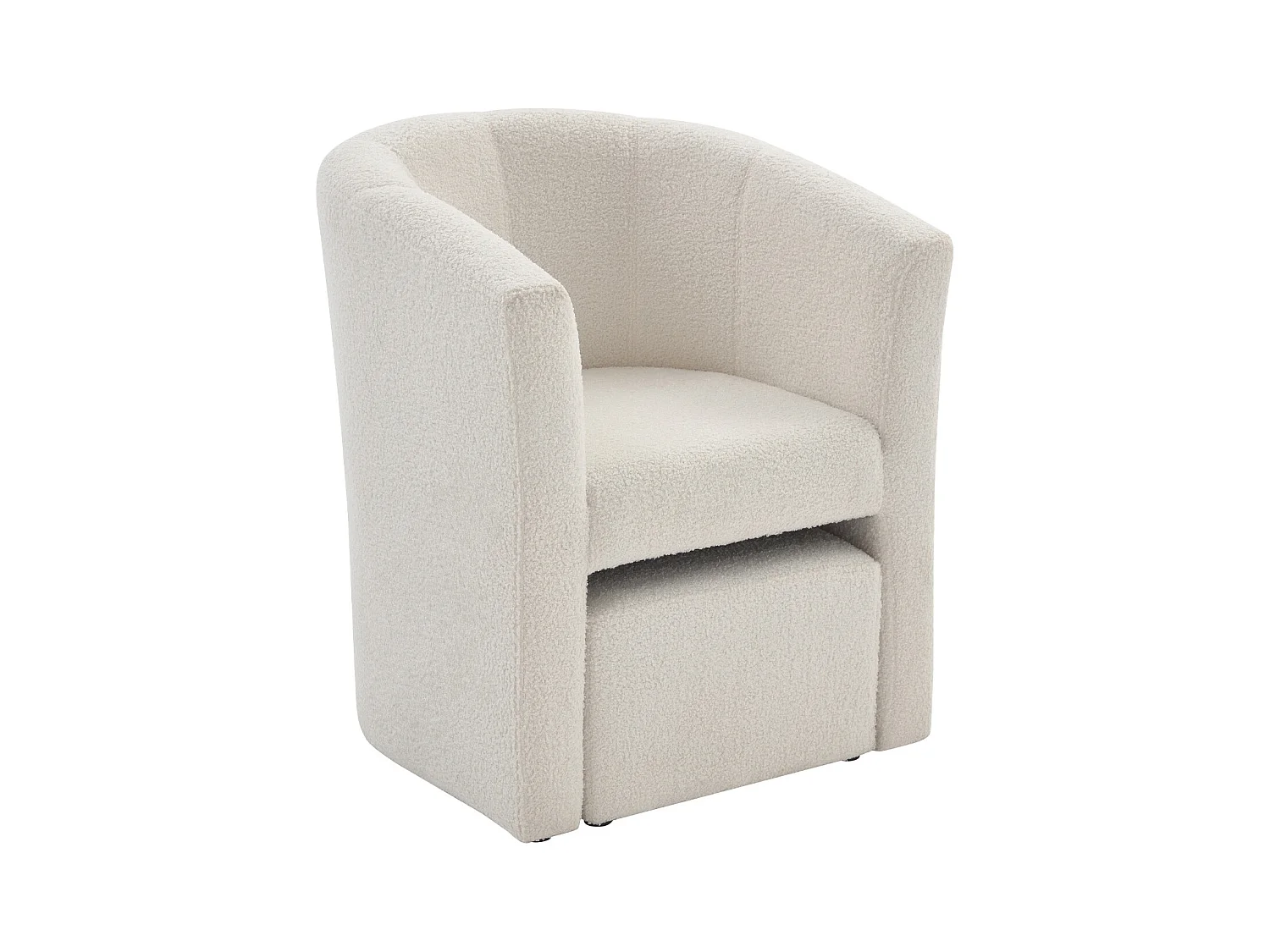 Fauteuil cabriolet et pouf en tissu bouclette blanc JOVANA
