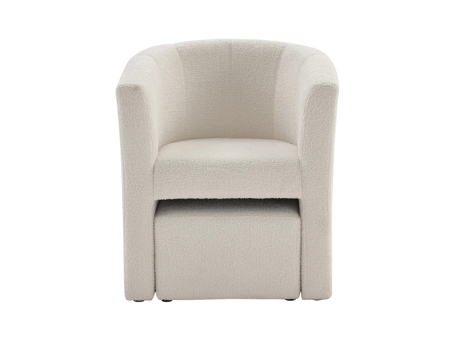 Fauteuil cabriolet et pouf en tissu bouclette blanc JOVANA
