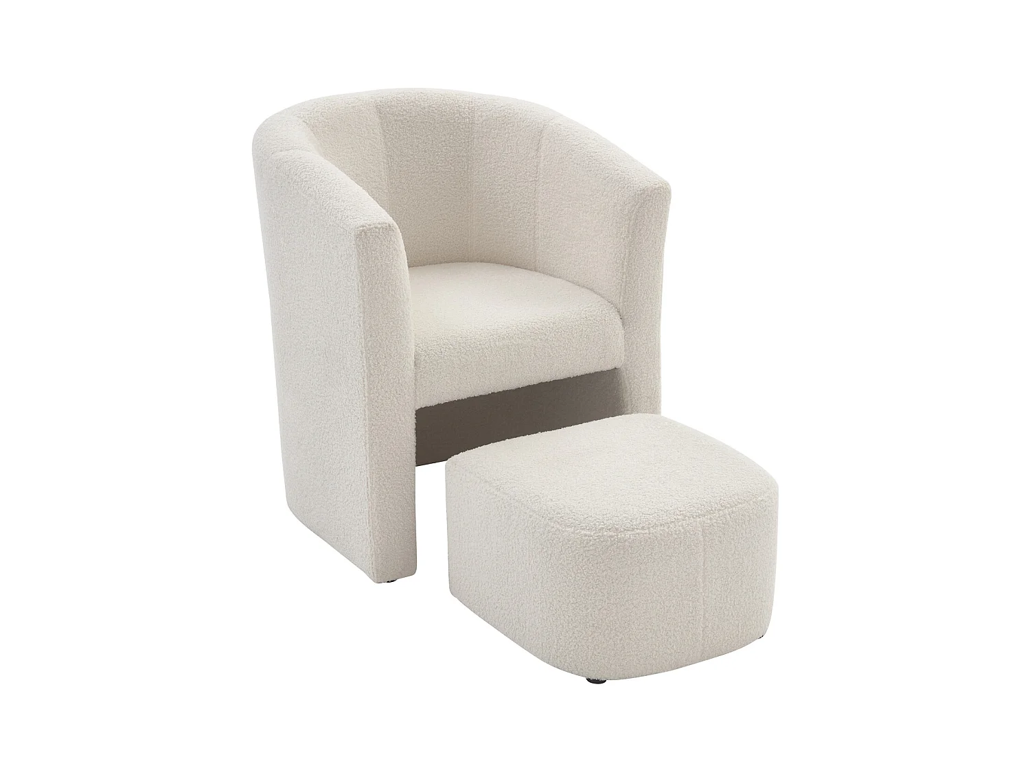 Fauteuil cabriolet et pouf en tissu bouclette blanc JOVANA