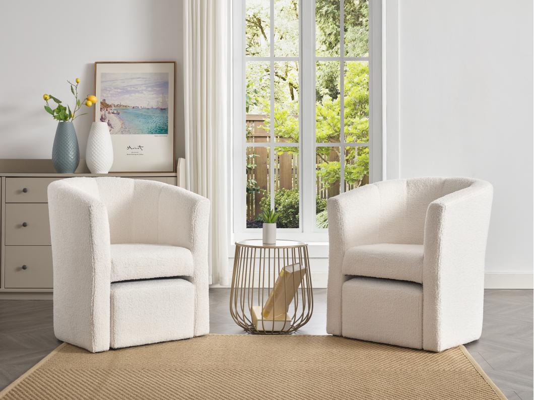 Poltrona cabriolet e pouf in Tessuto bouclette Bianco - JOVANA