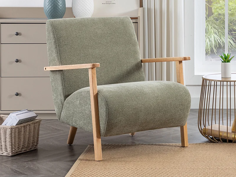 Fauteuil en tissu vert et bois JULOMO