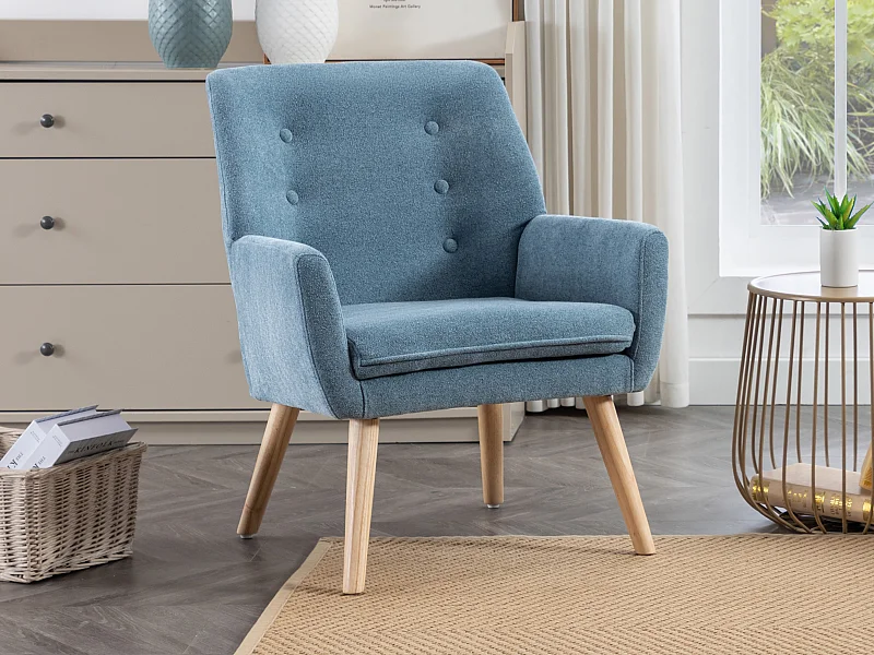 Fauteuil van blauwe stof SERINO
