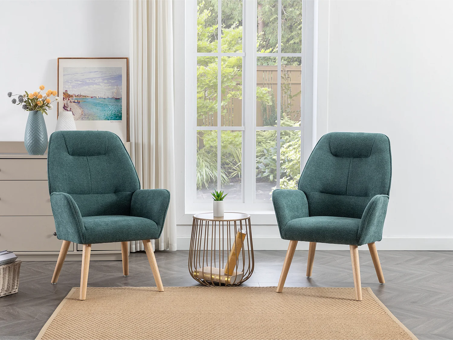Fauteuil en tissu bleu canard OSIMO