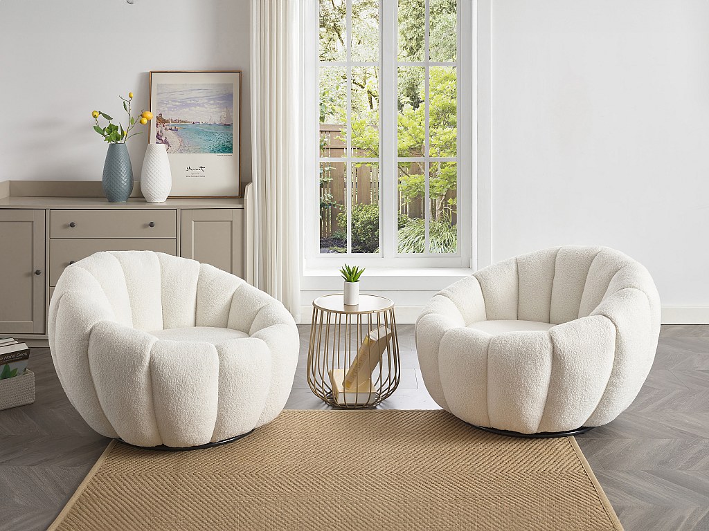 Drehsessel muschelförmig - Bouclé-Stoff - Weiß - COSSATO
