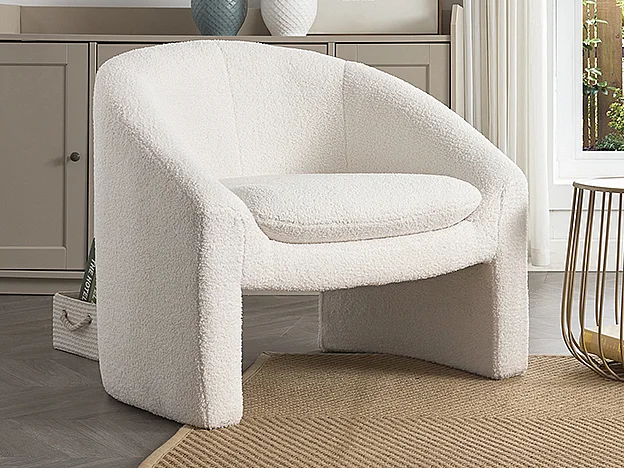Fauteuil en tissu bouclette blanc OSSANA