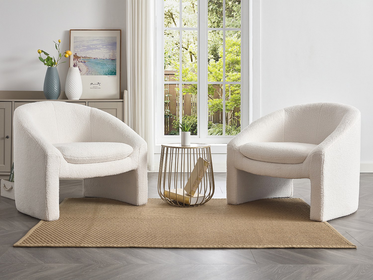 Vente-unique Sessel - Bouclé-Stoff - Weiß - Ossana