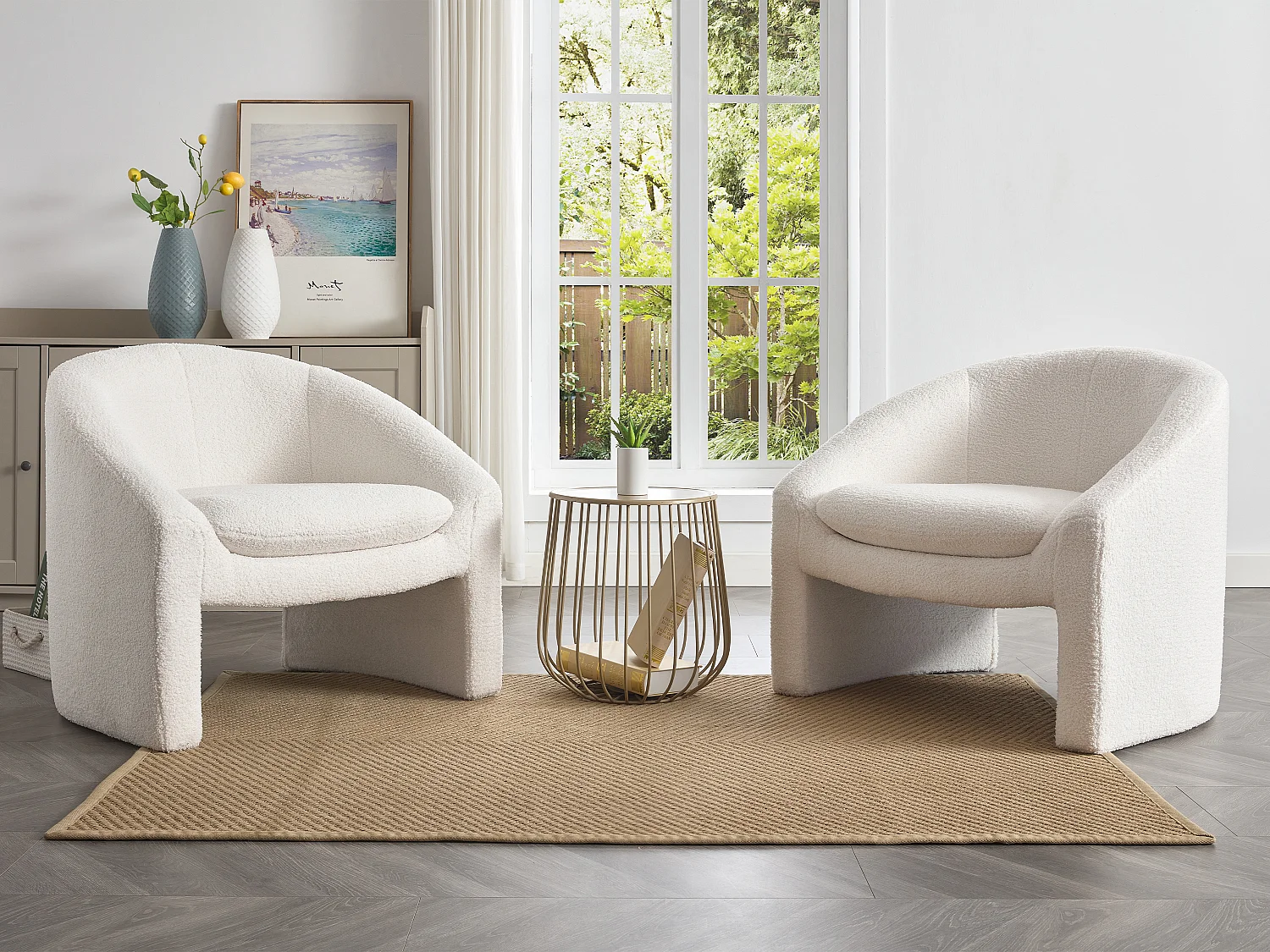 Fauteuil en tissu bouclette blanc OSSANA