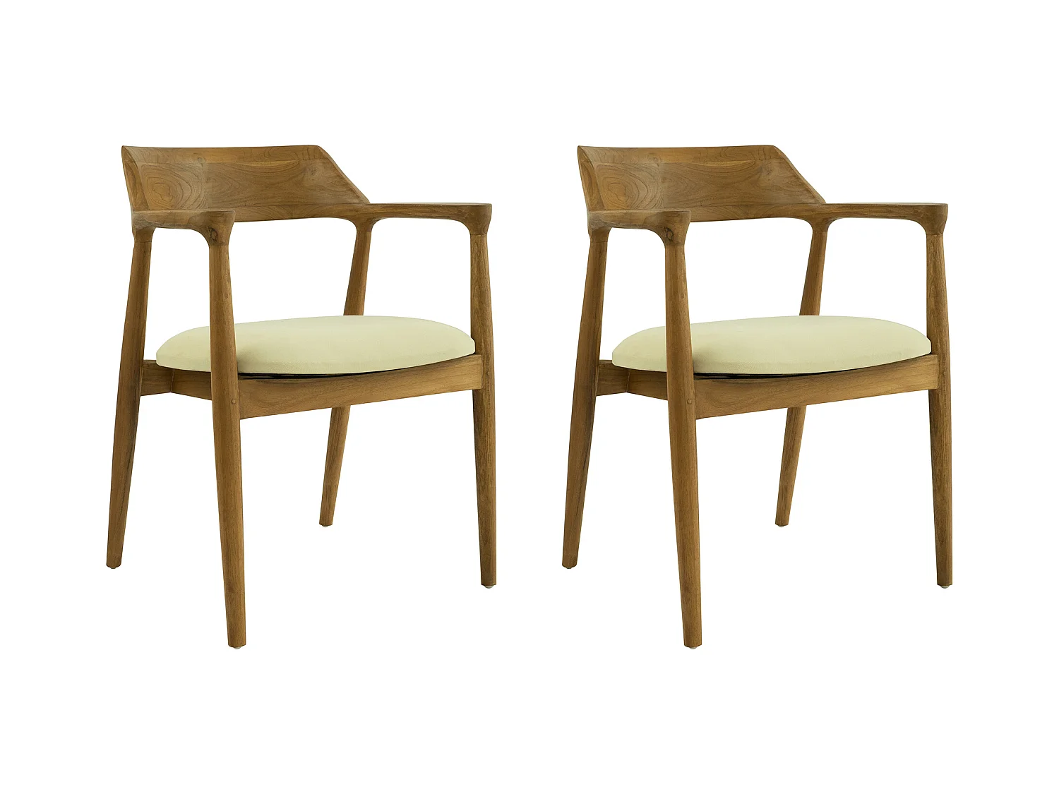 Sedia con braccioli in Teak e Tessuto Naturale e Crema - Lotto di 2 - SOUADY