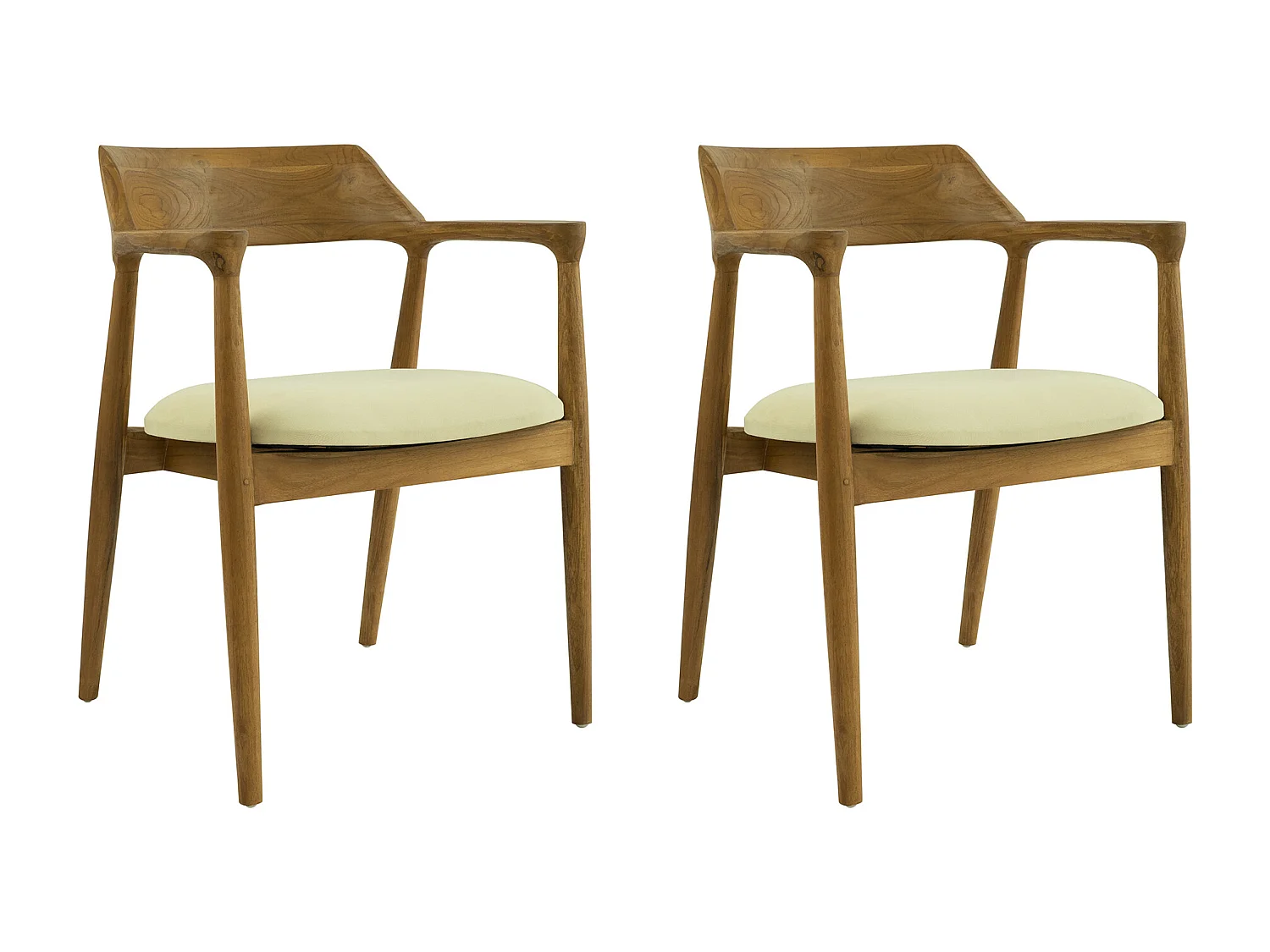 Set van 2 stoelen met armleuningen in teak en stof - Naturel en crème - SOUADY