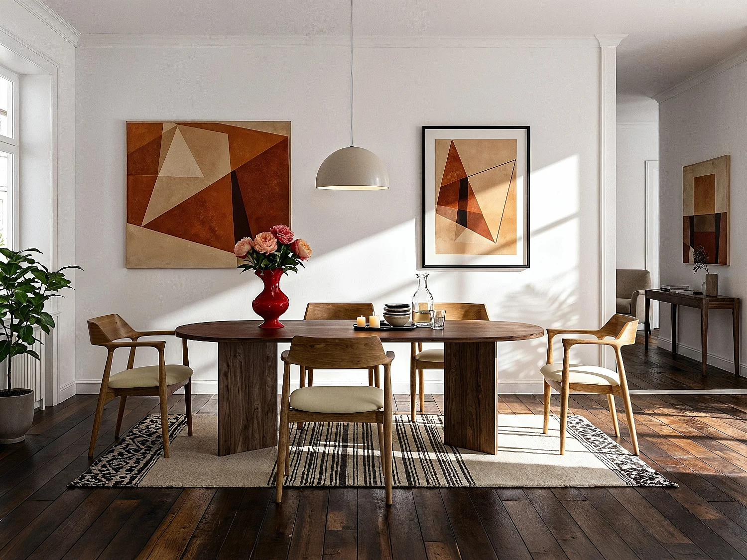 Set van 2 stoelen met armleuningen in teak en stof - Naturel en crème - SOUADY