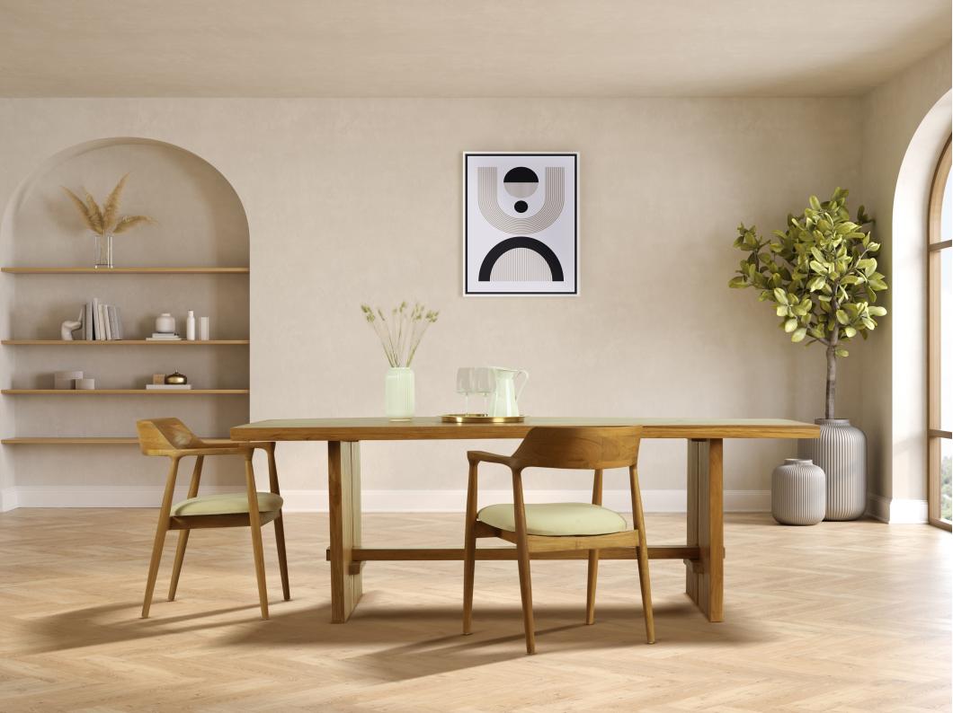 Set van 2 stoelen met armleuningen in teak en stof - Houtlook en crème - SOUADY