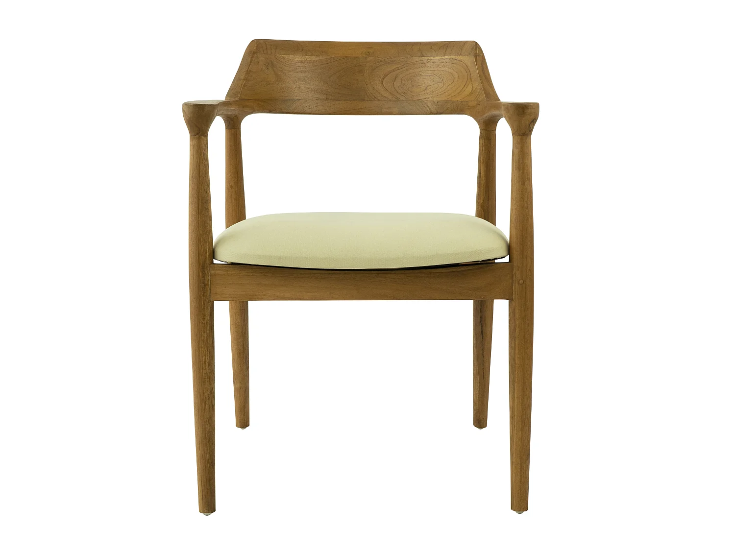 Lot de 6 chaises avec accoudoirs en teck et tissu - Naturel et crème - SOUADY