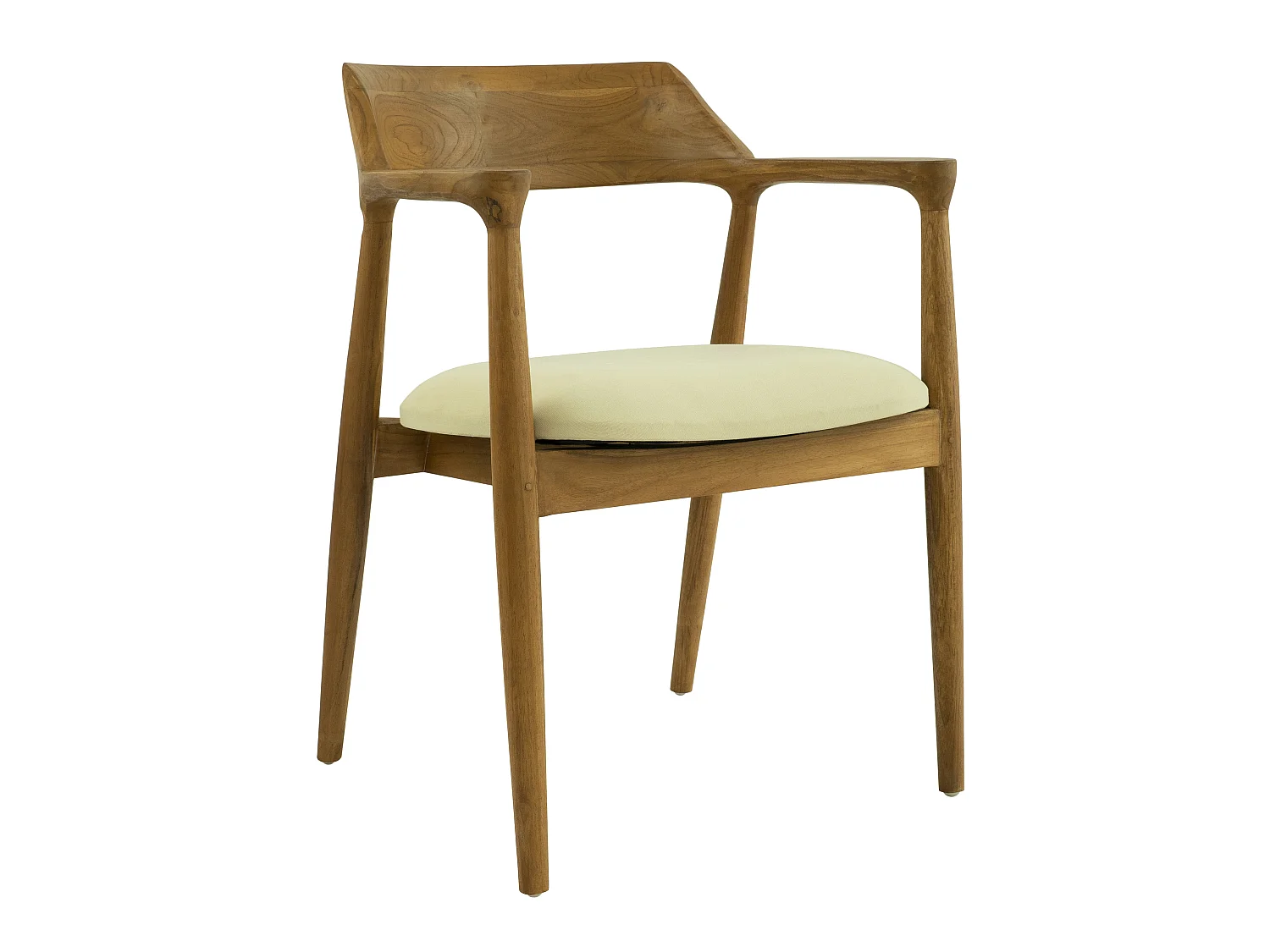 Lot de 6 chaises avec accoudoirs en teck et tissu - Naturel et crème - SOUADY