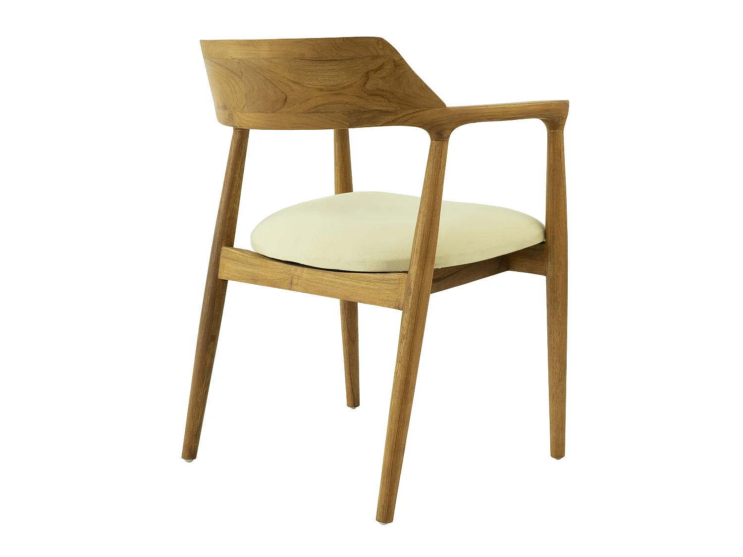 Lot de 6 chaises avec accoudoirs en teck et tissu - Naturel et crème - SOUADY