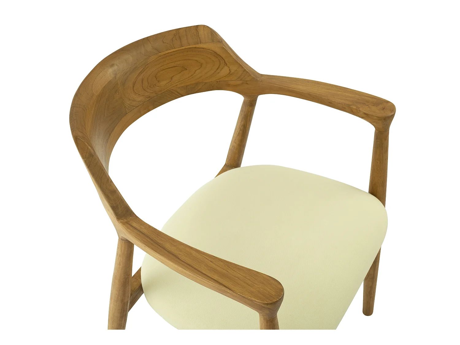 Lot de 6 chaises avec accoudoirs en teck et tissu - Naturel et crème - SOUADY