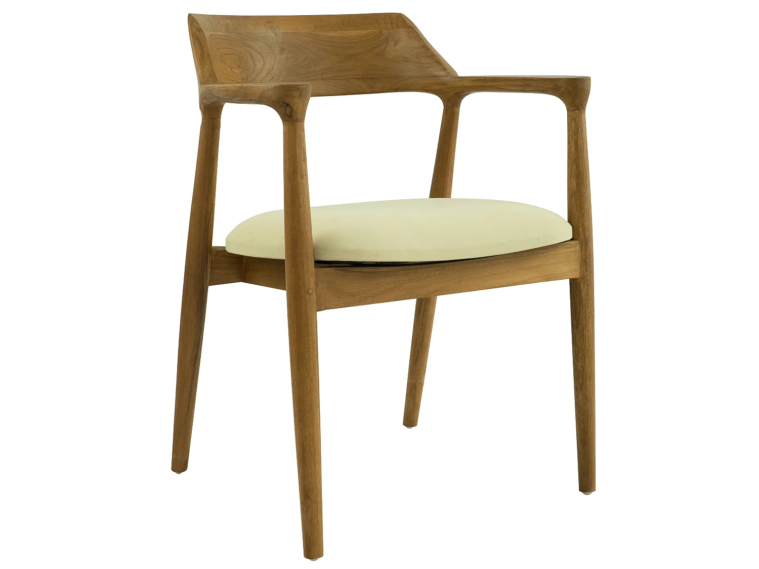 Lot de 6 chaises avec accoudoirs en teck et tissu - Naturel et crème - SOUADY