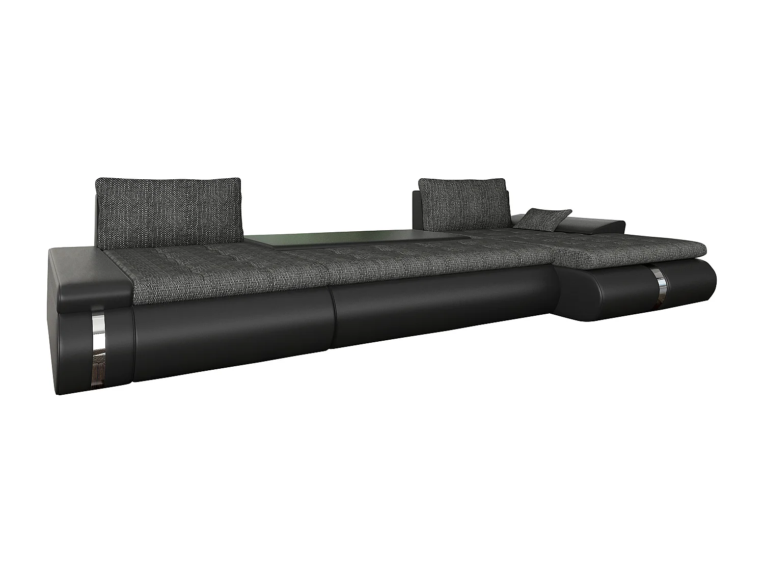 Sofá cama rinconera panorámico y reversible de tela y cuero sintético negro y antracita AZELMA II