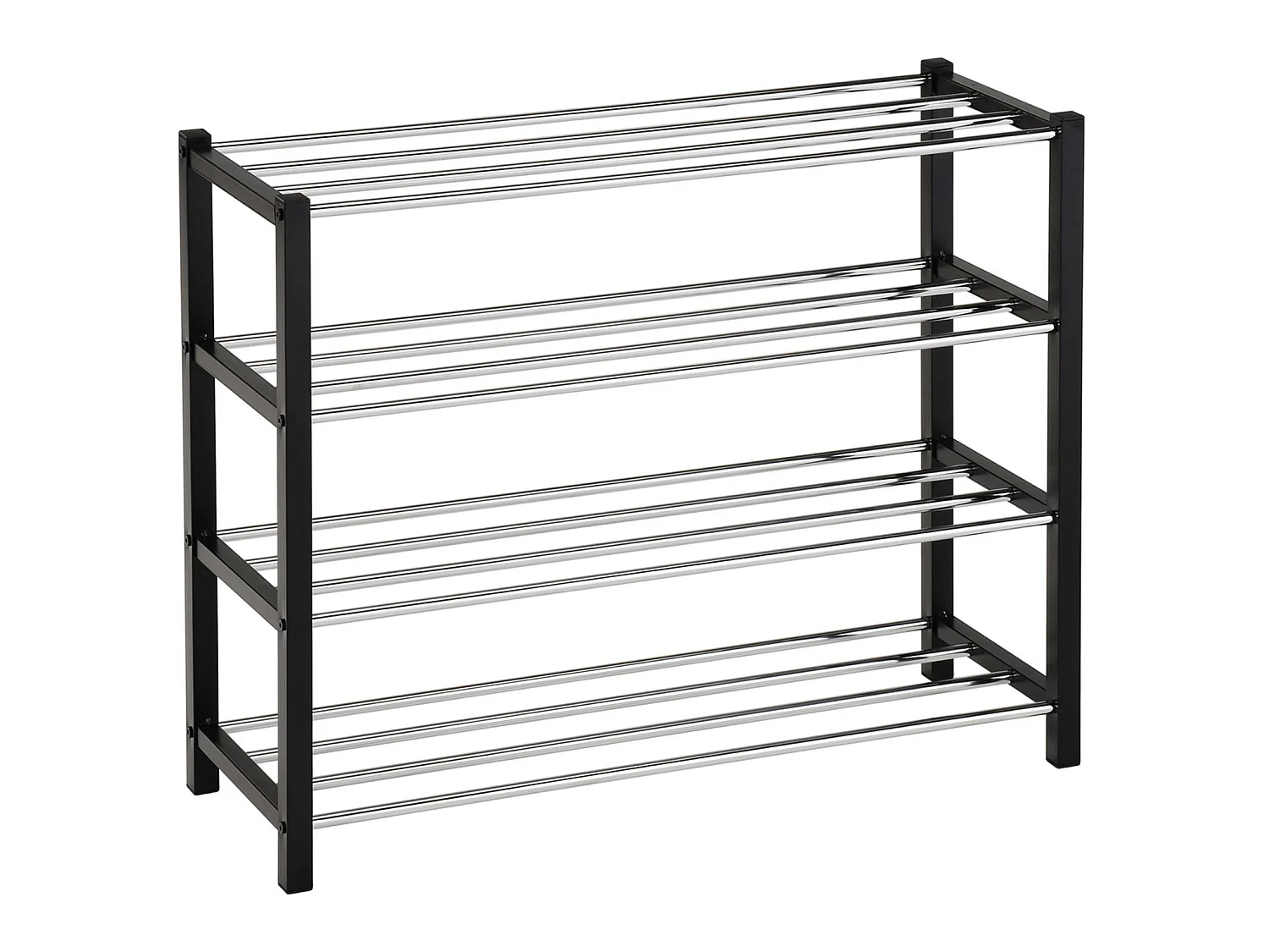 Etagère à chaussures DUBLIN rangement porte-chaussures avec 4 niveaux pour 16 paires en métal chromé et laqué noir