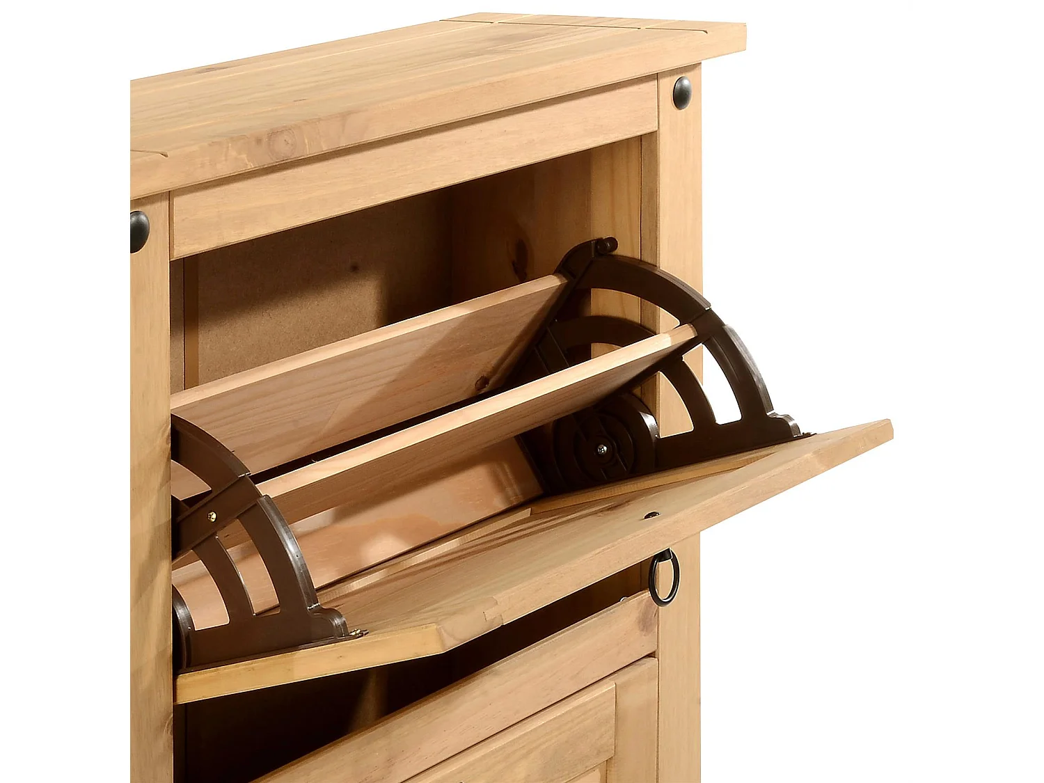 Meuble à chaussures TEQUILA style mexicain armoire à chaussures avec 2 abattants, en pin massif finition teintée et cirée