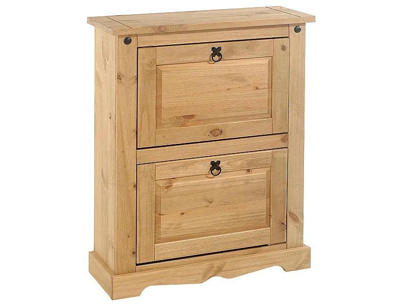 Meuble à chaussures TEQUILA style mexicain armoire à chaussures avec 2 abattants, en pin massif finition teintée et cirée