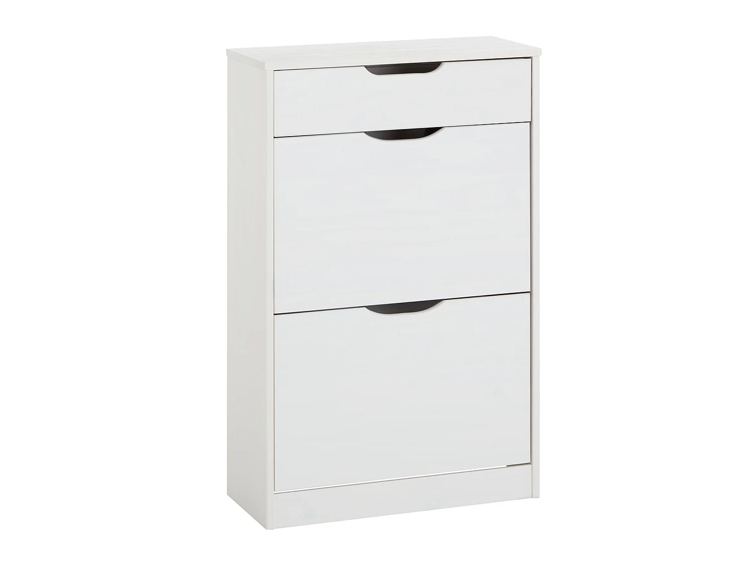 Meubles à chaussures BASIL rangement armoire avec 2 abattants et 1 tiroir, en pin massif lasuré blanc