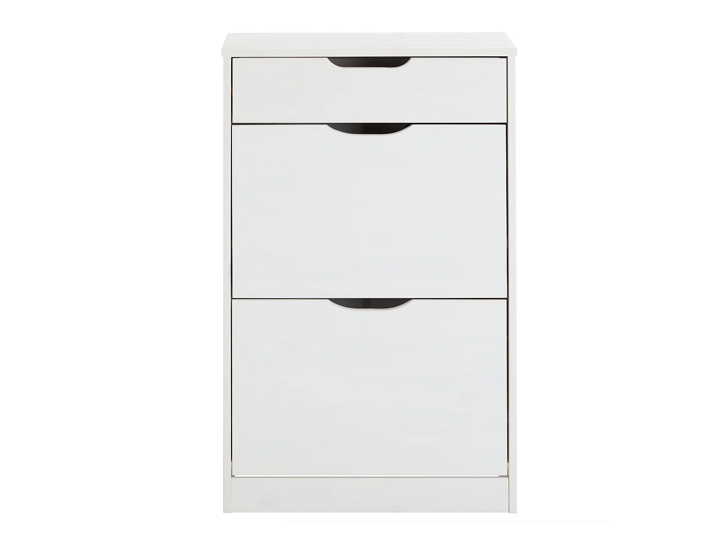 Meubles à chaussures BASIL rangement armoire avec 2 abattants et 1 tiroir, en pin massif lasuré blanc