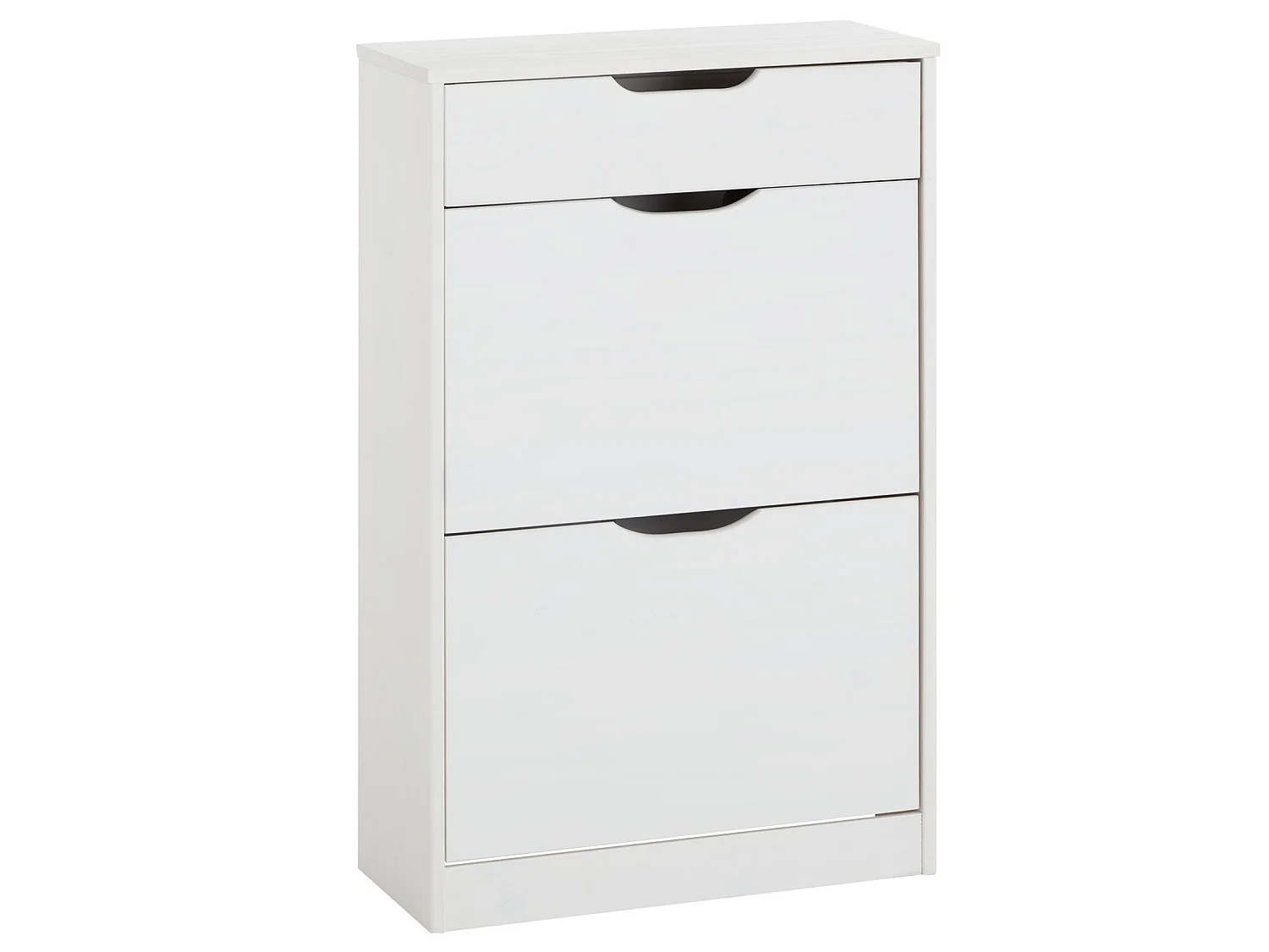 Meubles à chaussures BASIL rangement armoire avec 2 abattants et 1 tiroir, en pin massif lasuré blanc