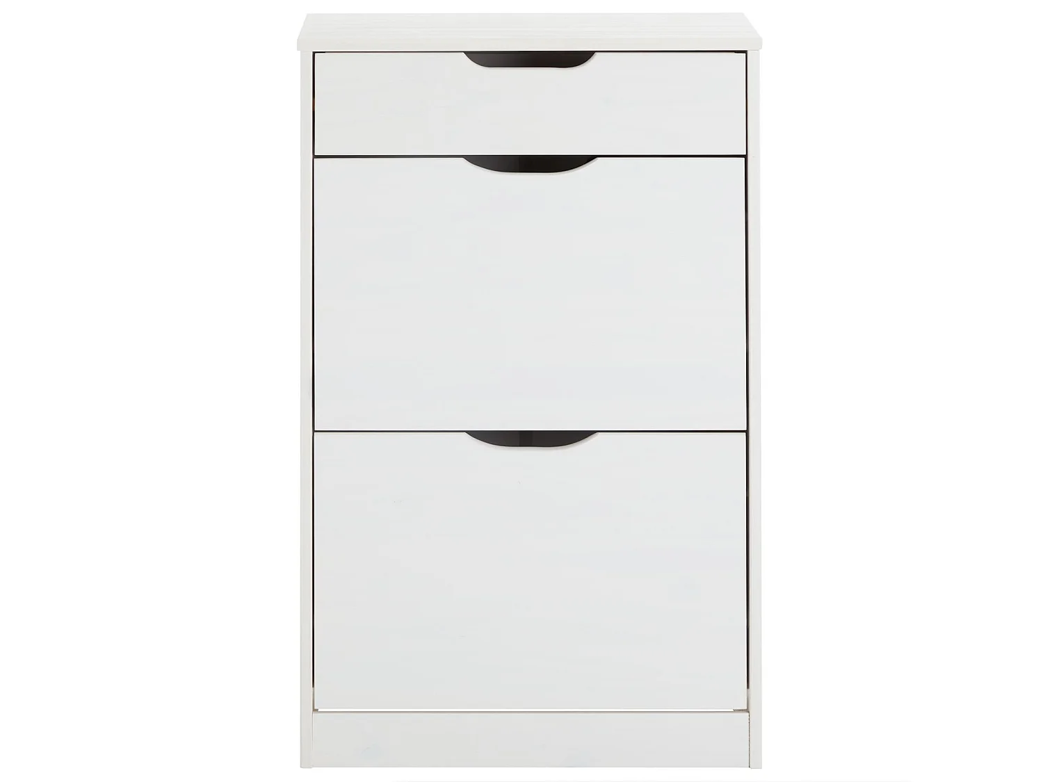 Meubles à chaussures BASIL rangement armoire avec 2 abattants et 1 tiroir, en pin massif lasuré blanc