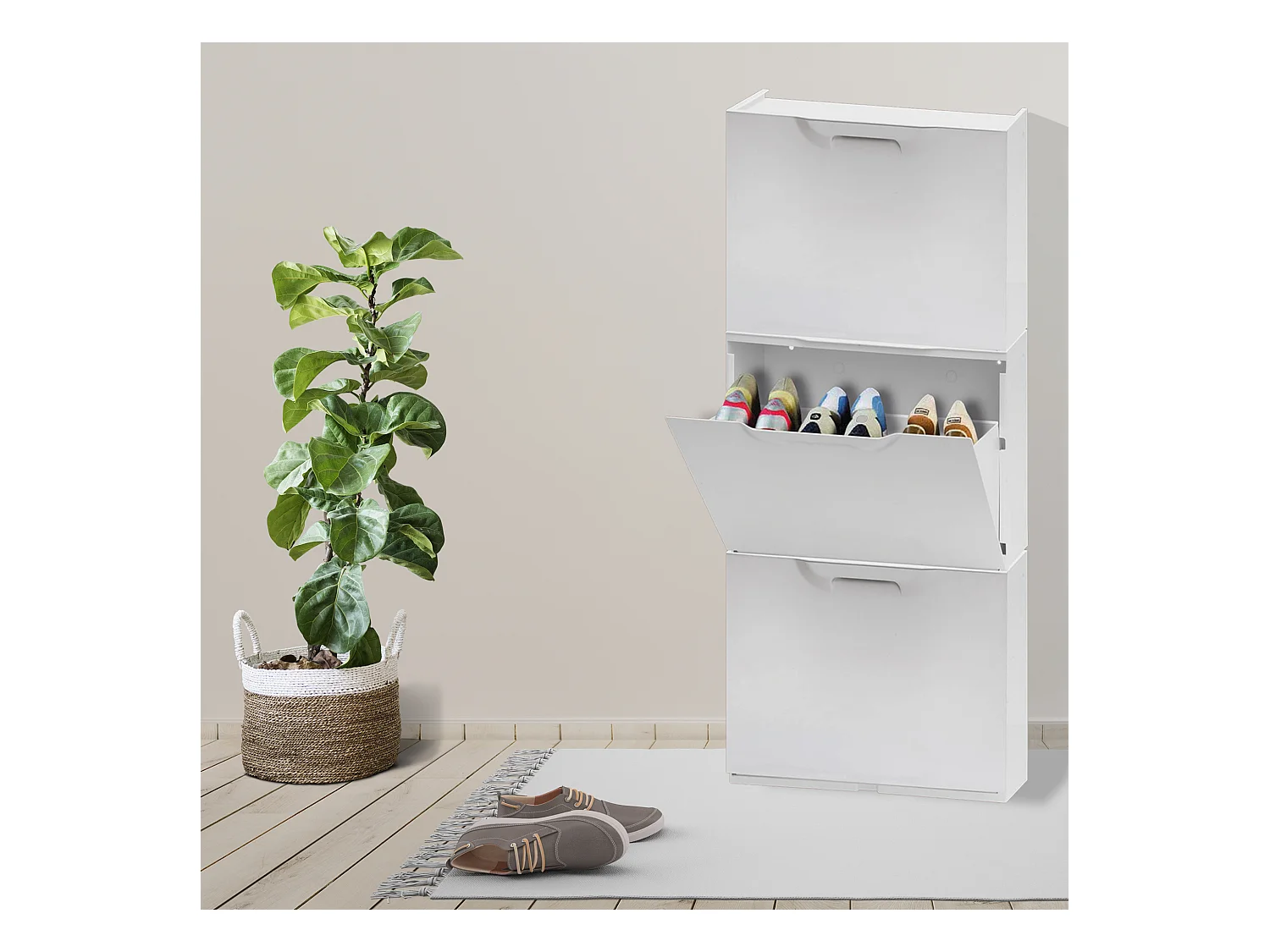 Étagère À Chaussures En Polypropylène De Couleur Blanche, 40,1x51x17,3