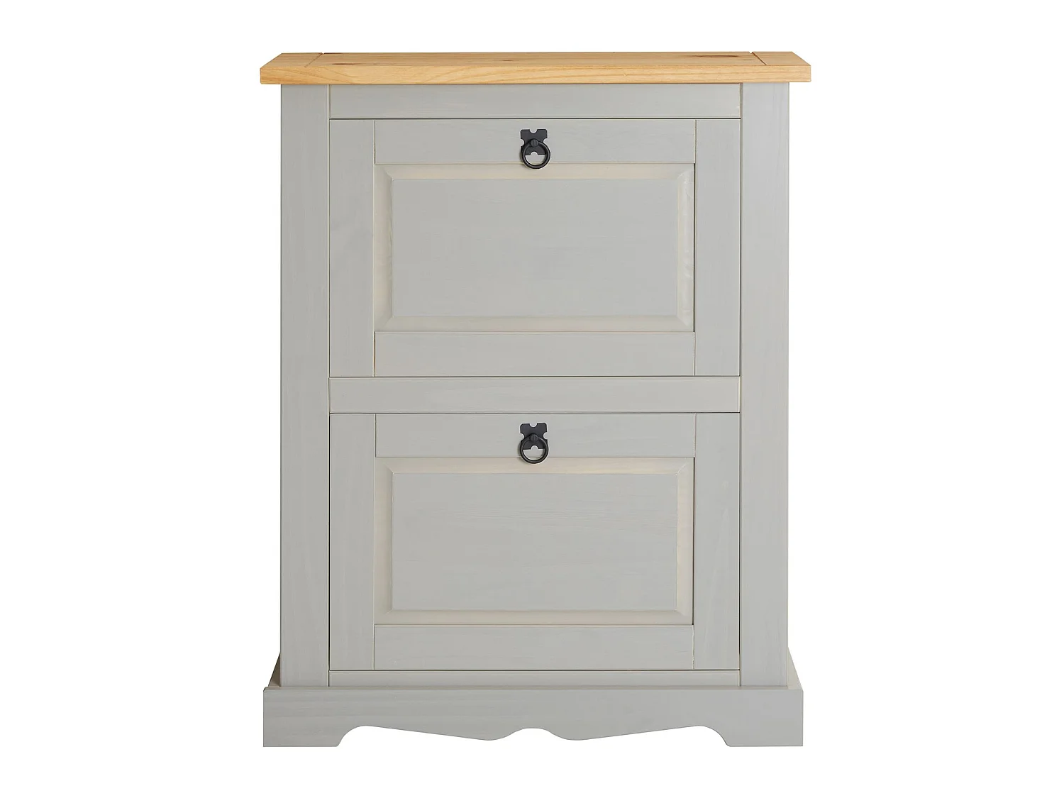 Meuble à chaussures TEQUILA style mexicain armoire à chaussures avec 2 abattants, en pin massif lasuré gris et brun