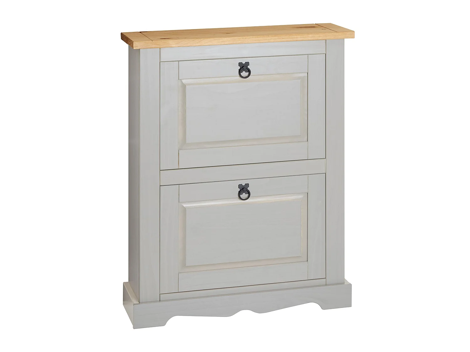 Meuble à chaussures TEQUILA style mexicain armoire à chaussures avec 2 abattants, en pin massif lasuré gris et brun