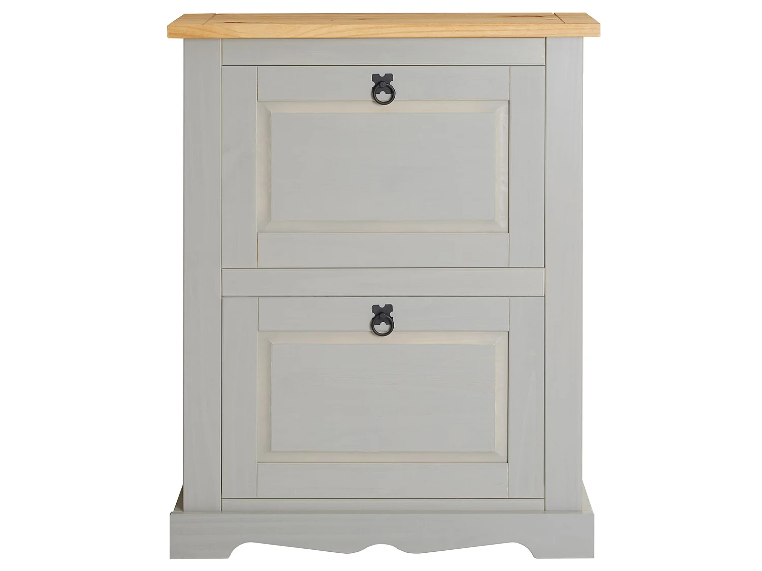 Meuble à chaussures TEQUILA style mexicain armoire à chaussures avec 2 abattants, en pin massif lasuré gris et brun