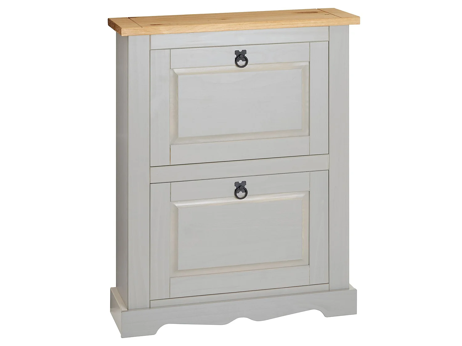 Meuble à chaussures TEQUILA style mexicain armoire à chaussures avec 2 abattants, en pin massif lasuré gris et brun